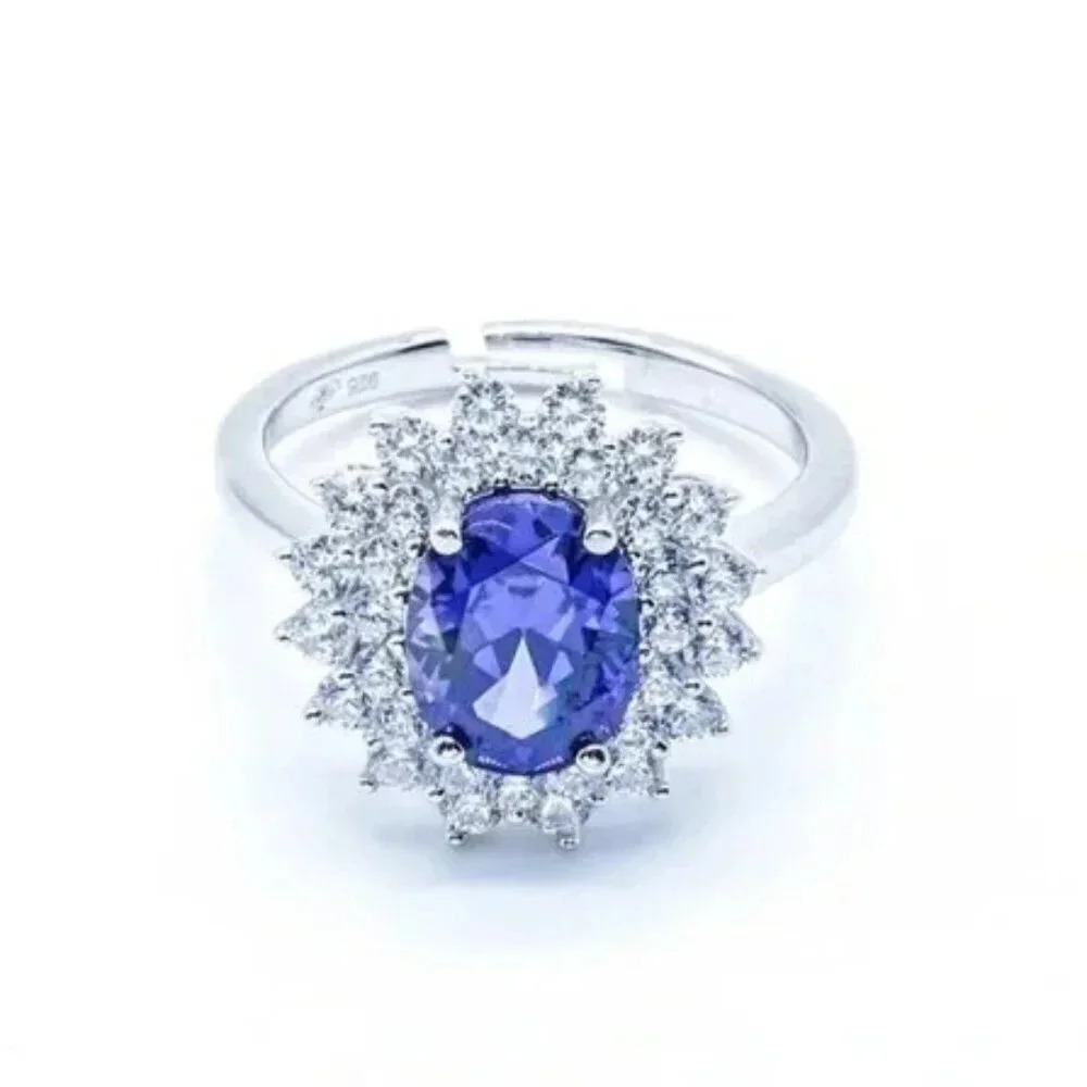 Vintage 925 Sterling Silver Sapphire Sparkle Halo Ring Size Adjustable 6-8